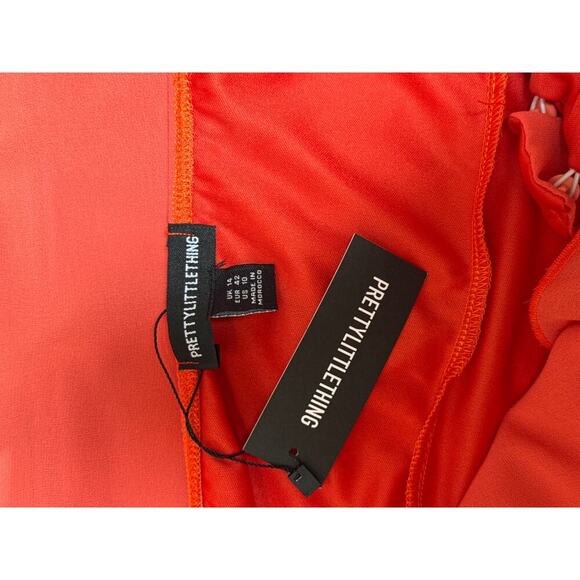 PrettyLittleThing Womens Halter Neck Ruffle Layered Dress Orange Size 4 - Picture 4 of 4